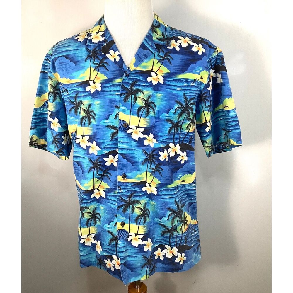 Mens Royal Creations Mens Hawaiian Button Up Shirt‎ Size size XL Blue floral